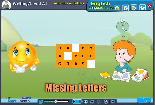 Write the missing letters activity for kids by looking at the image - English language lab